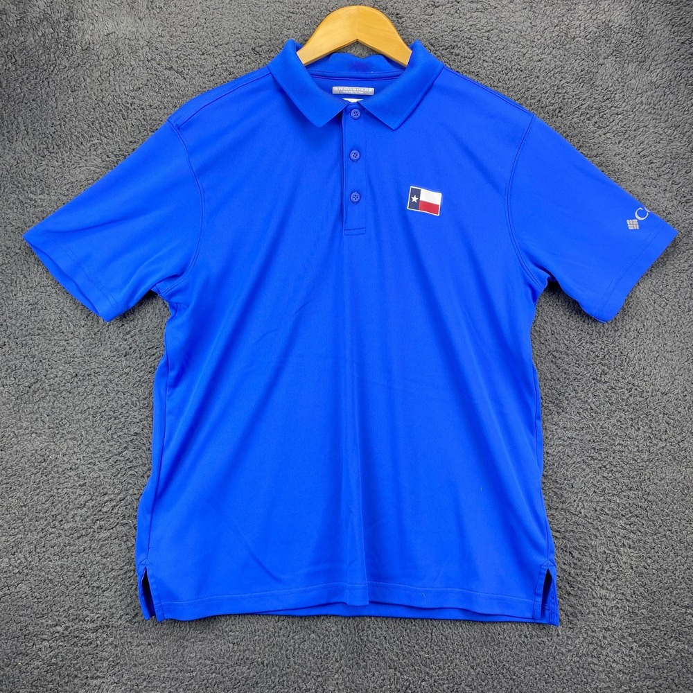 Columbia Omni-Shade‎ Sun Protection Polo Shirt Texas Flag Blue Medium